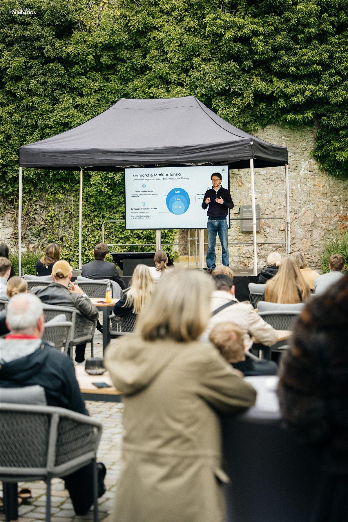 Silas beim Pitch der Founders Foundation EdTech Academy